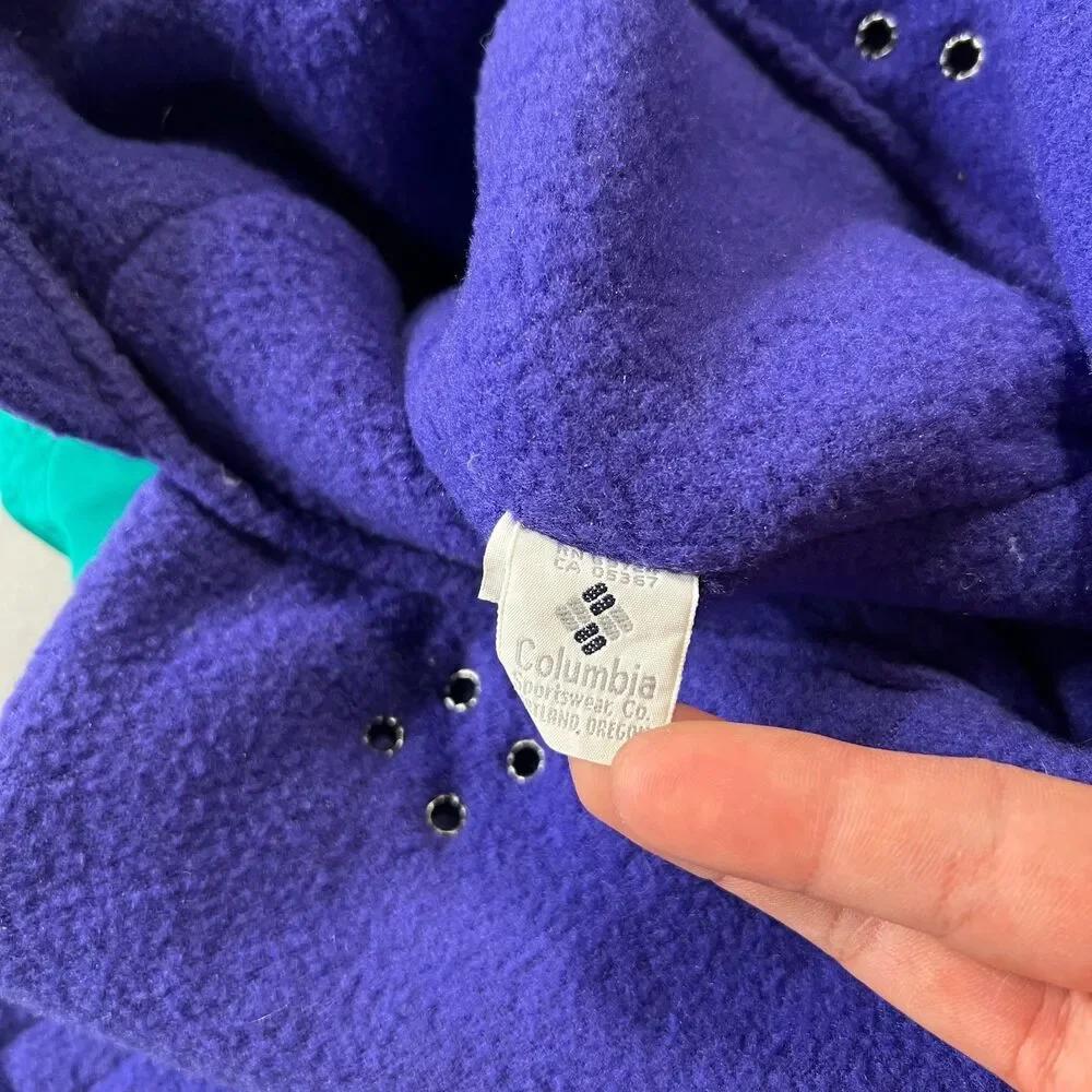 Vintage Columbia Trapper Hat Unisex S/M Teal Purple Fleece Lined Ear Flap Winter